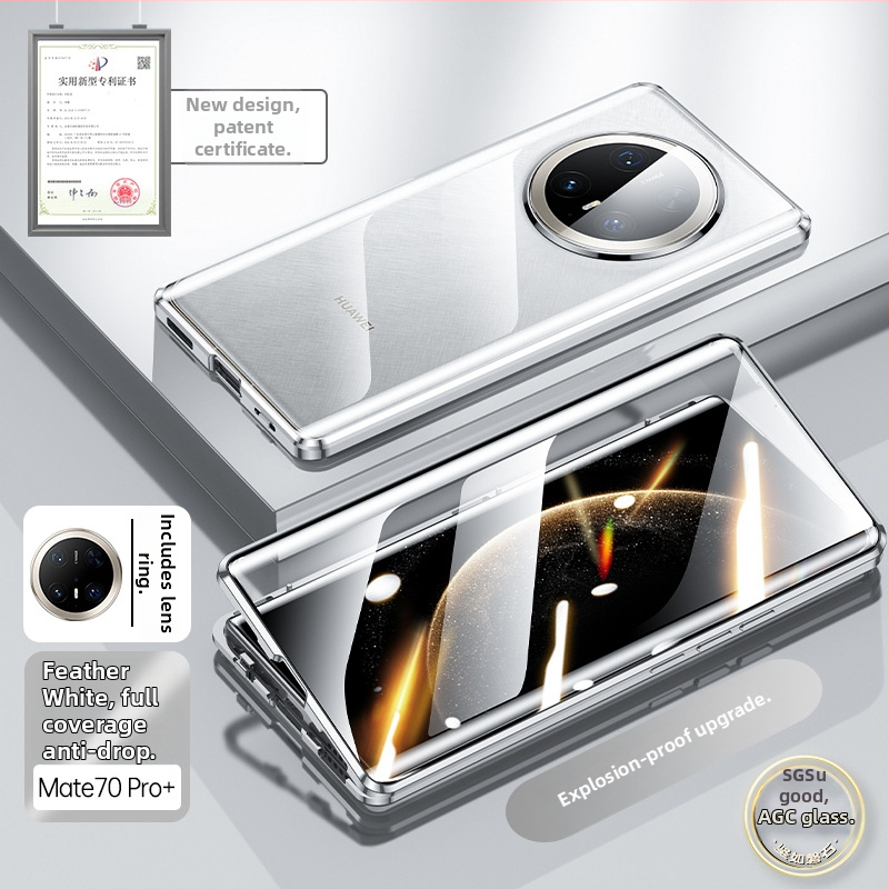 Magnetický kryt s dvojitým sklom pre Huawei Mate 70 Pro+, ultra tenký, odolný voči pádom