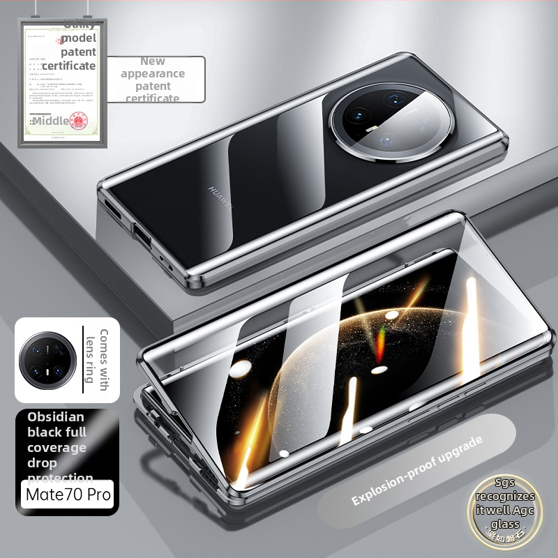 Magnetický kryt s dvojitým sklom pre Huawei Mate 70 Pro+, ultra tenký, odolný voči pádom