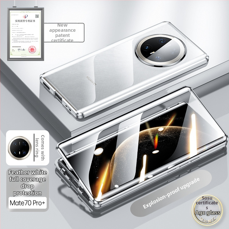 Magnetický kryt s dvojitým sklom pre Huawei Mate 70 Pro+, ultra tenký, odolný voči pádom