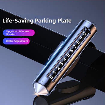 Metāla auto ārkārtas instruments ar loga laušanas āmuru un pagaidu stāvvietas un tālruņa numura plāksnēm, modeļa TC016, izmēri 132×42×30 mm