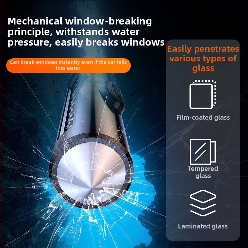 Metāla auto ārkārtas instruments ar loga laušanas āmuru un pagaidu stāvvietas un tālruņa numura plāksnēm, modeļa TC016, izmēri 132×42×30 mm