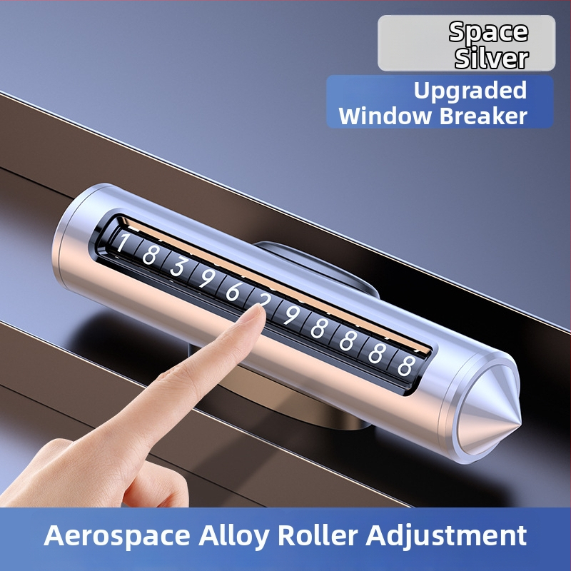 Metāla auto ārkārtas instruments ar loga laušanas āmuru un pagaidu stāvvietas un tālruņa numura plāksnēm, modeļa TC016, izmēri 132×42×30 mm