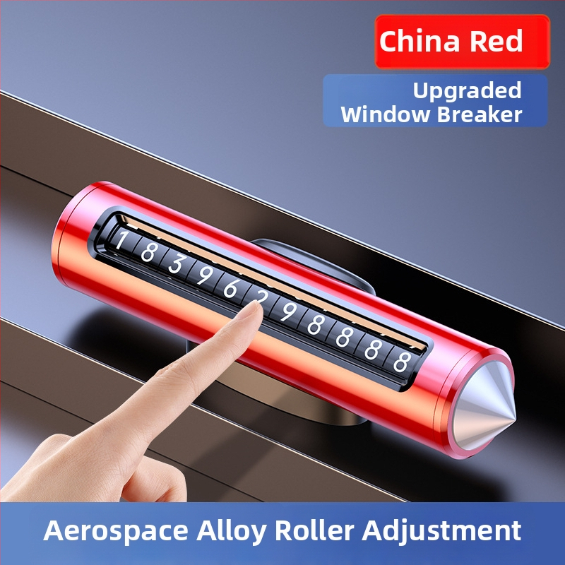 Metāla auto ārkārtas instruments ar loga laušanas āmuru un pagaidu stāvvietas un tālruņa numura plāksnēm, modeļa TC016, izmēri 132×42×30 mm