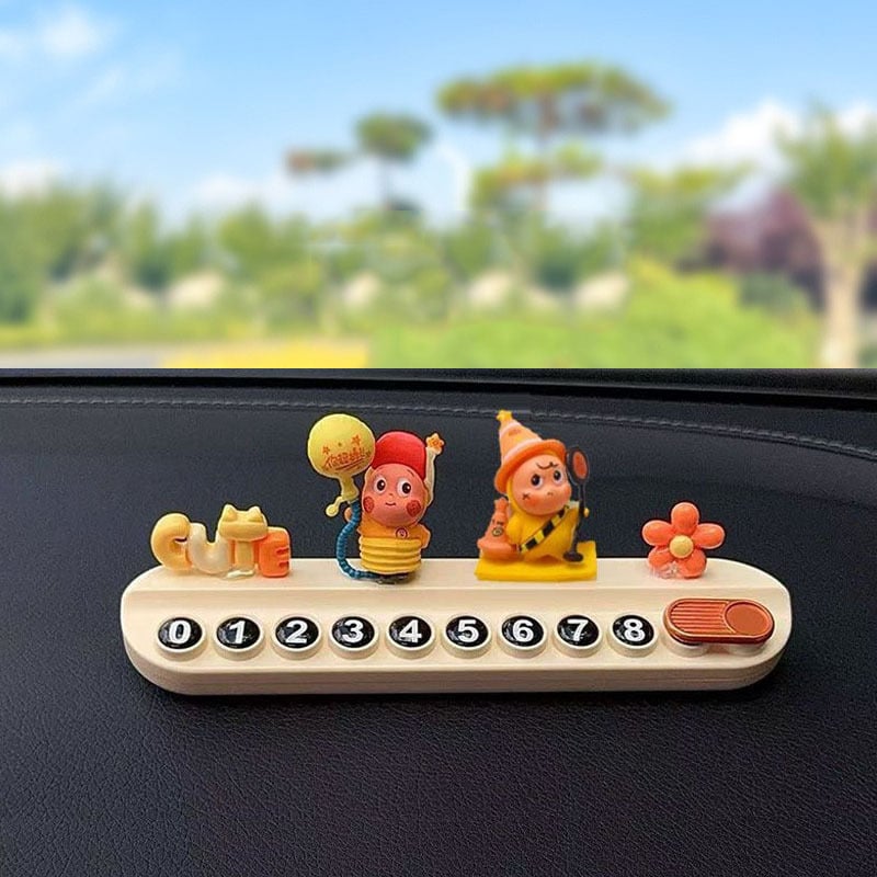 Ornament interior auto: figurină drăgălașă în formă de stea, model universal, placă temporară de parcare cu număr de telefon