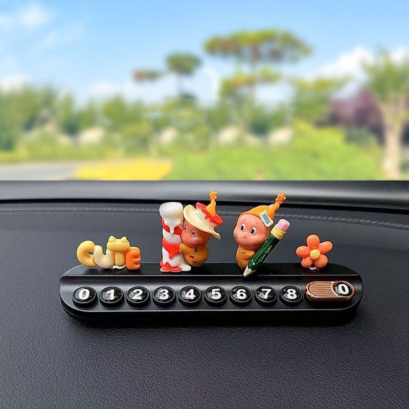 Ornament interior auto: figurină drăgălașă în formă de stea, model universal, placă temporară de parcare cu număr de telefon