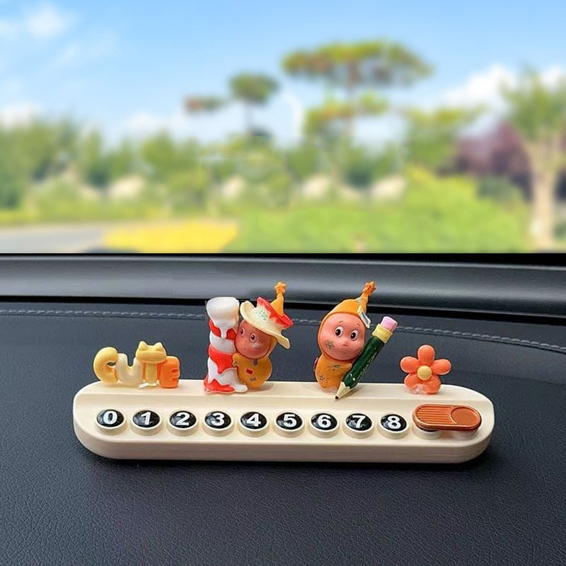 Ornament interior auto: figurină drăgălașă în formă de stea, model universal, placă temporară de parcare cu număr de telefon