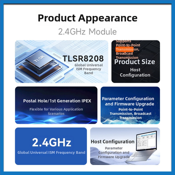 2.4G RF transivera modulis ar TLSR8208 čipu, bezvadu seriālā komunikācija, pārraide un uztvere, zems enerģijas patēriņš, zīmols Yibait