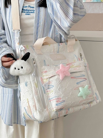 Najlonska tote torba s prugastim uzorkom, proširiva kapaciteta, podstava od poliestera, unisex, za školu