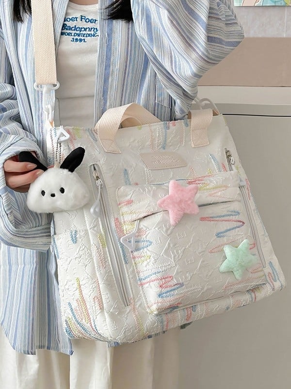 Najlonska tote torba s prugastim uzorkom, proširiva kapaciteta, podstava od poliestera, unisex, za školu