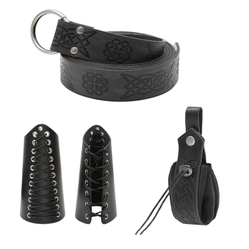 Centură viking medievală, genți pentru centură, protecții pentru brațe din piele artificială și brățări din piele, accesorii renascentiste pentru adulți (Primăvara 2024)
