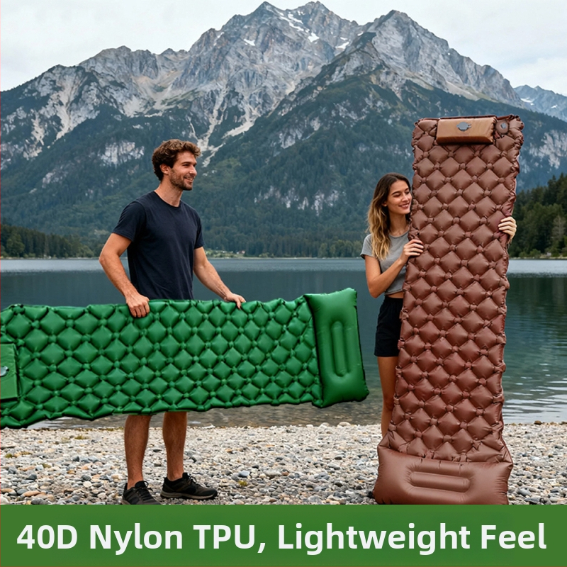 Portatīvā kempinga guļvieta ar spilvenu un rokas pumpu, TPU 40D neilons; 1–2 personām; svars 600 g