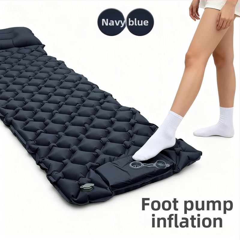 Saltea gonflabilă de camping portabilă cu pernă și pompă manuală, 40D nylon TPU; pentru 1–2 persoane; greutate 600 g