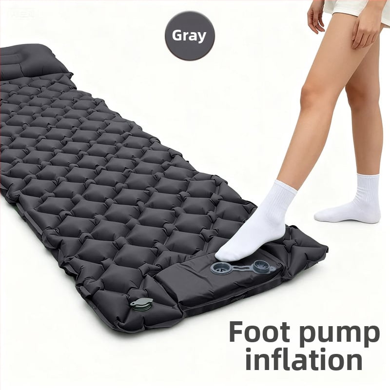Saltea gonflabilă de camping portabilă cu pernă și pompă manuală, 40D nylon TPU; pentru 1–2 persoane; greutate 600 g