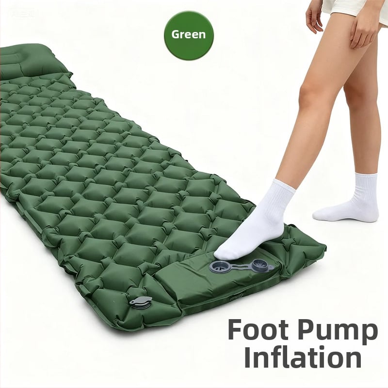 Saltea gonflabilă de camping portabilă cu pernă și pompă manuală, 40D nylon TPU; pentru 1–2 persoane; greutate 600 g