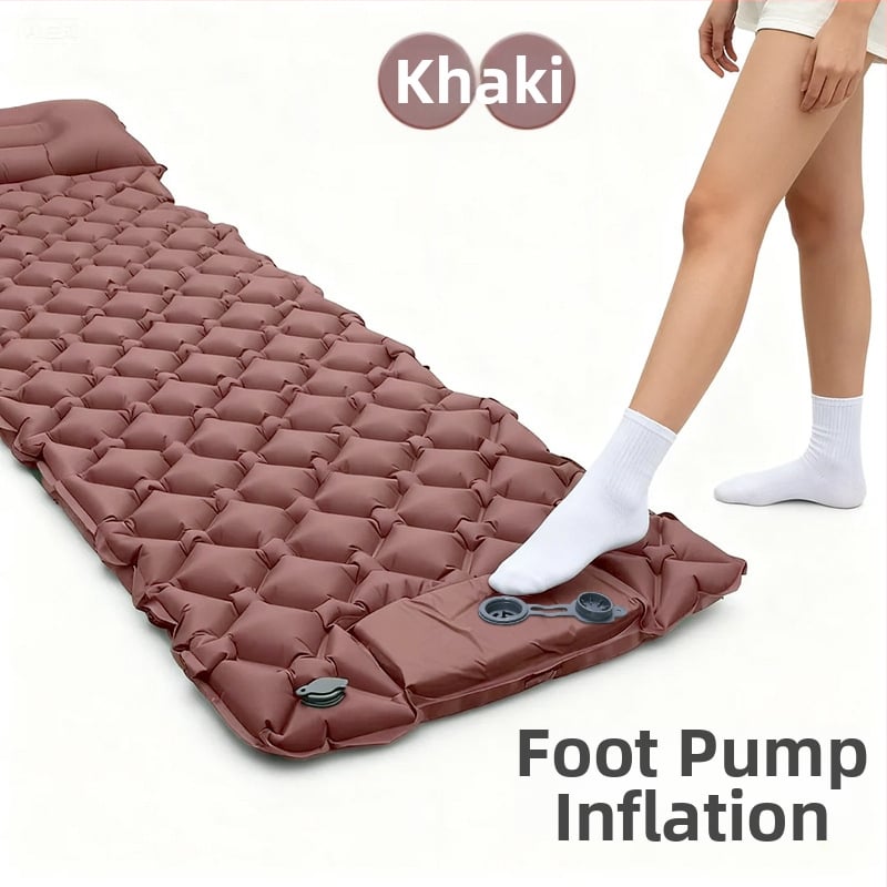 Saltea gonflabilă de camping portabilă cu pernă și pompă manuală, 40D nylon TPU; pentru 1–2 persoane; greutate 600 g