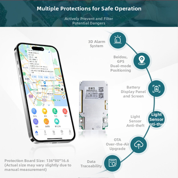 BMS litija akumulatoram nomas elektriskajiem velosipēdiem, 20 vadu paralēlais savienojums, balansēšana, LTE/Bluetooth/RS485 sakari, Beidou GPS dubjais pozicionēšana ar vēstures atrašanās un nobraukuma statistiku