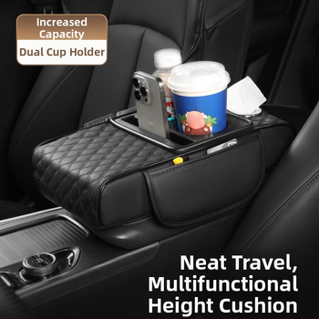 Visu vienā auto roku balsts ar ādas apdari, dzērienu glāzes turētājs un salvetes kastīte, Modelis 086, Universālā saderība, Svars 400