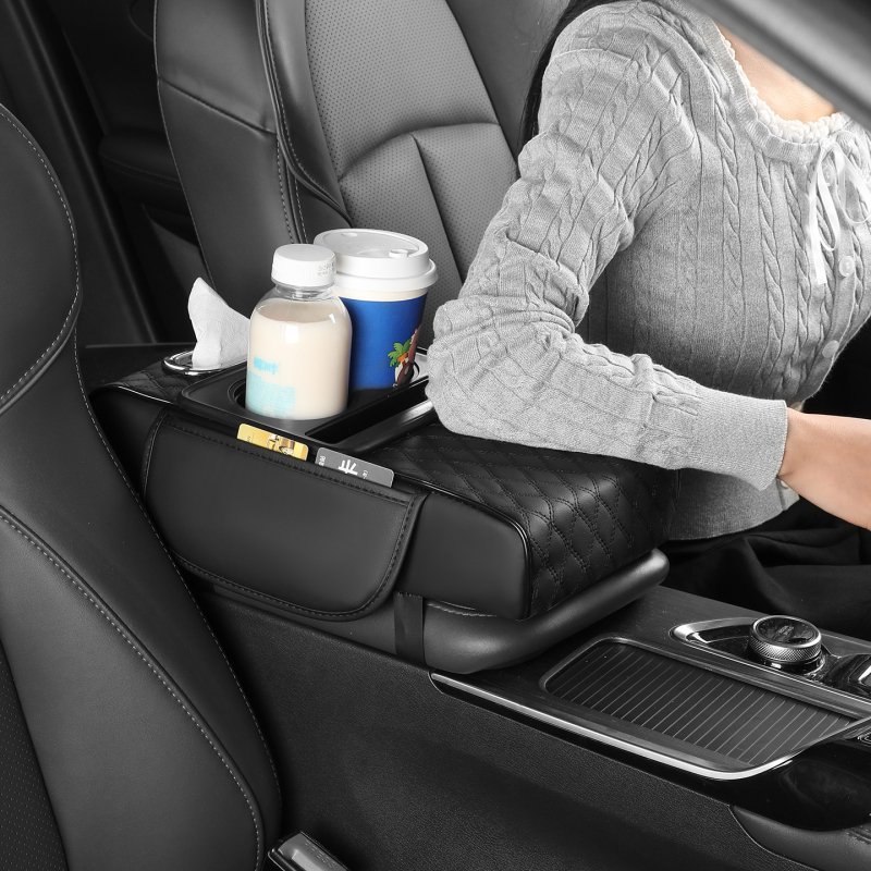 Visu vienā auto roku balsts ar ādas apdari, dzērienu glāzes turētājs un salvetes kastīte, Modelis 086, Universālā saderība, Svars 400