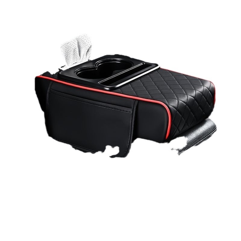 Δερμάτινο πολυλειτουργικό υποβραχιόνιο αυτοκινήτου με ανυψωτικό μαξιλάρι, ενσωματωμένο κουτί χαρτιών και θήκη αποθήκευσης — συμβατό με όλα τα μοντέλα