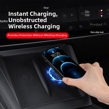 Silikona centra konsoles paliktnis Tesla Model 3 (2023) — pret-slīdēšana, zīmols Pure, drukāts logotips