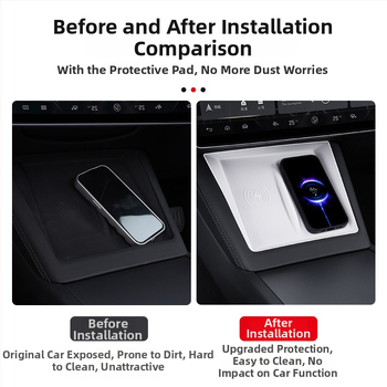 Silikona centra konsoles paliktnis Tesla Model 3 (2023) — pret-slīdēšana, zīmols Pure, drukāts logotips