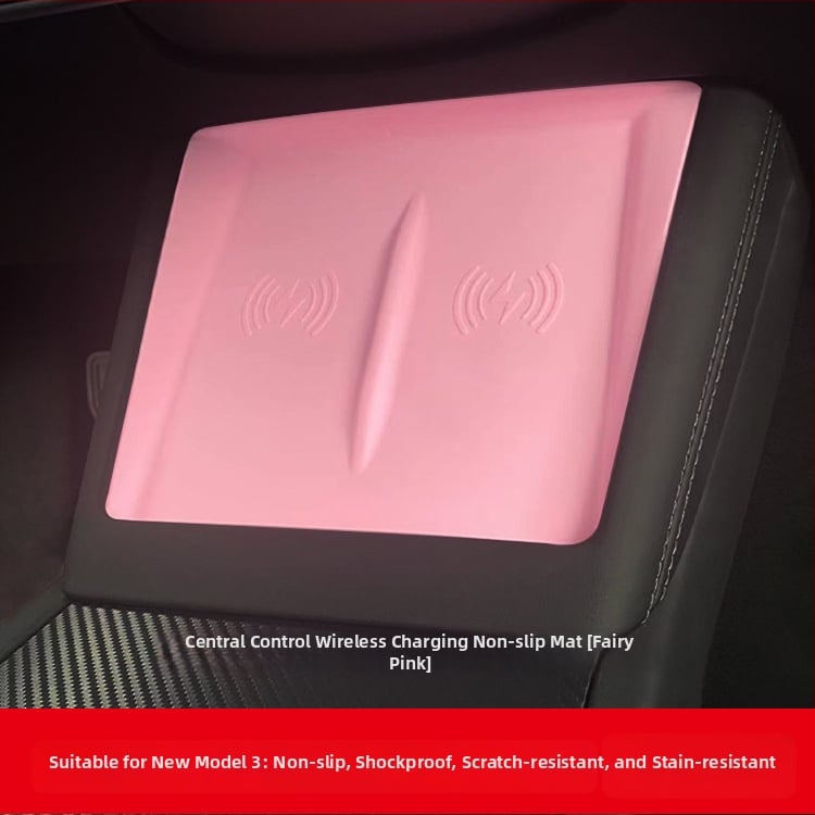 Silikona centra konsoles paliktnis Tesla Model 3 (2023) — pret-slīdēšana, zīmols Pure, drukāts logotips