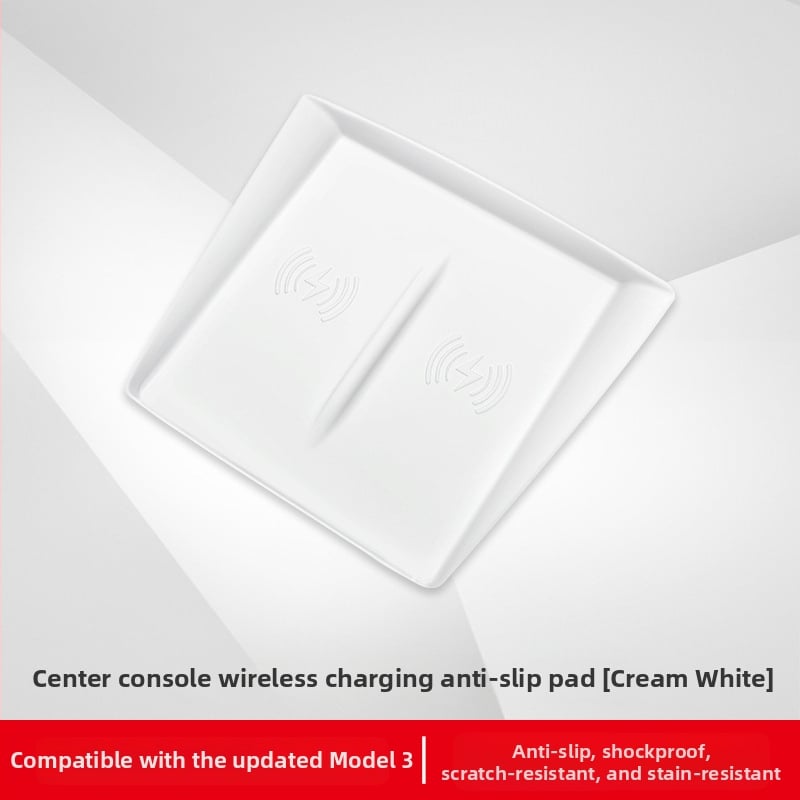 Silikona centra konsoles paliktnis Tesla Model 3 (2023) — pret-slīdēšana, zīmols Pure, drukāts logotips