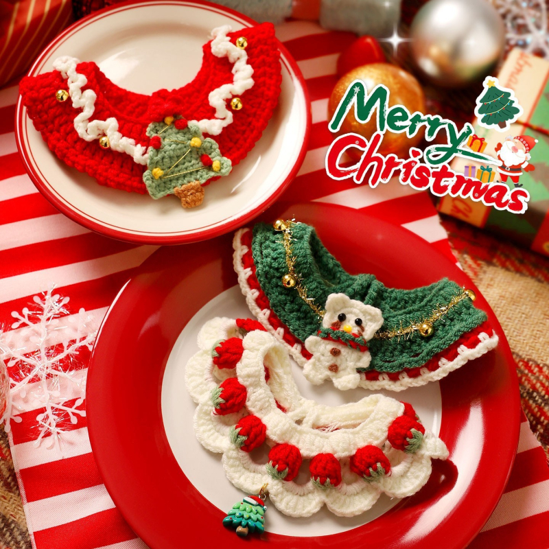 Colier cartoon pentru animale de companie cu clopoțel: guler pentru pisică, fular pentru pisică, accesorii pentru câine; Materiale: acrilic, poliester, PP; Universal pentru animale; Iarnă; Crăciun și Festivalul Primăverii