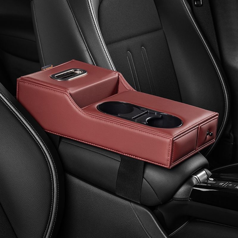 Δερμάτινο μαξιλαράκι για ανυψωτικό υποβραχιόνιο με χώρο αποθήκευσης αυτοκινήτου, κεντρικό κουτί χαρτιών και θήκη ποτηριού — Πολυτελής έκδοση