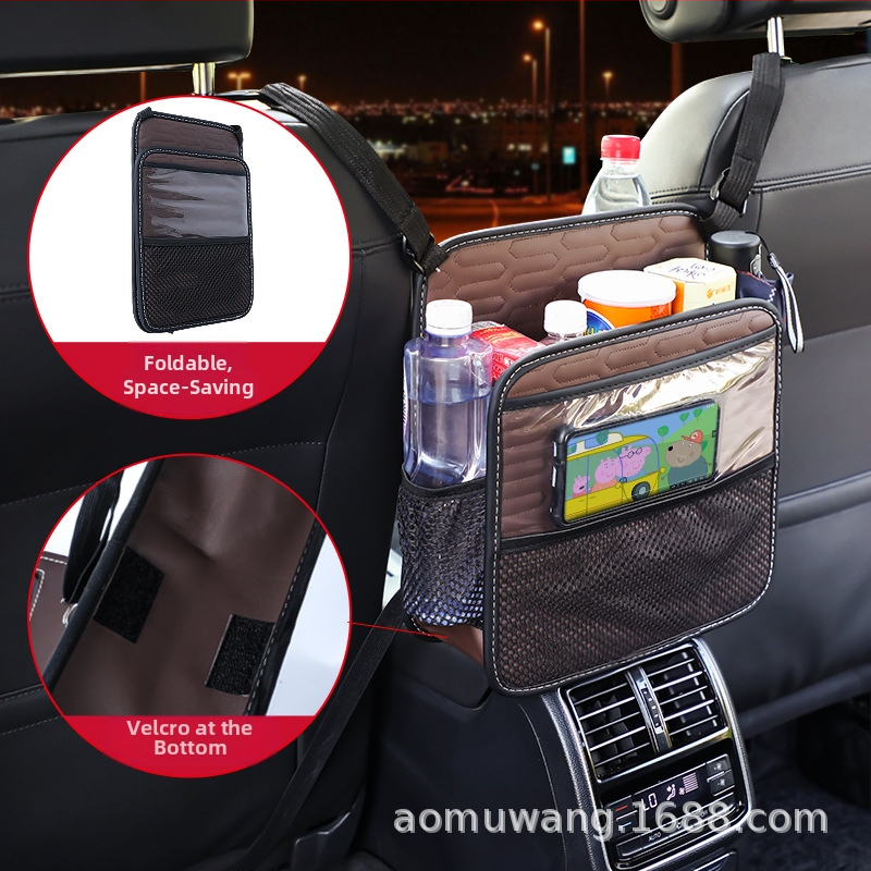 Kožna mrežasta torbica za sredinu stražnjeg sjedala automobila, sklopiva, prilagodljiva s otiskom logotipa