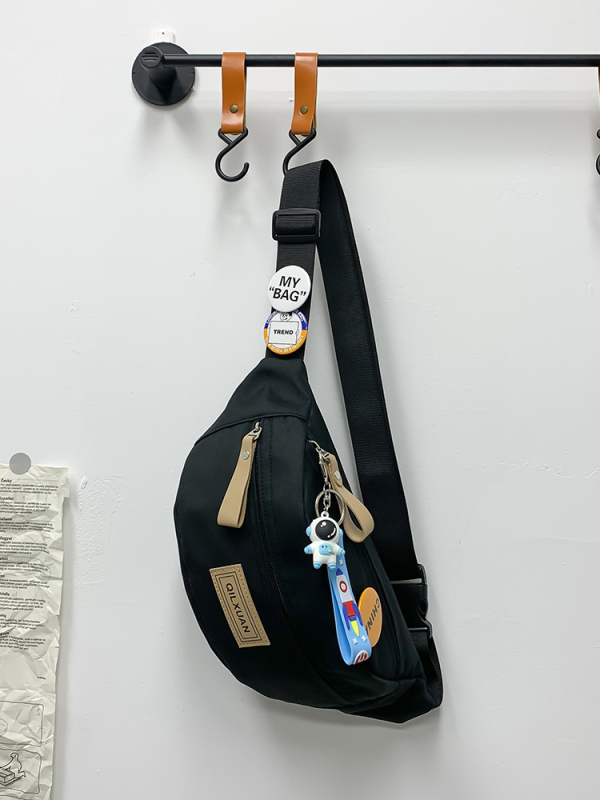 Geantă crossbody pentru bărbați, nylon, stil street-trend, respirabilă și impermeabilă, căptușeală poliester, model solid