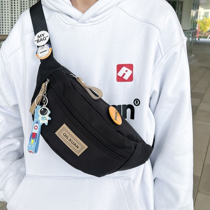 Geantă crossbody pentru bărbați, nylon, stil street-trend, respirabilă și impermeabilă, căptușeală poliester, model solid