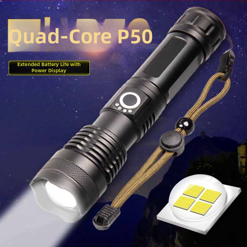 Telekopni LED svjetiljka XHP50, tijelo od aluminijske legure, USB punjenje, prikaz napajanja, 360° rotacija