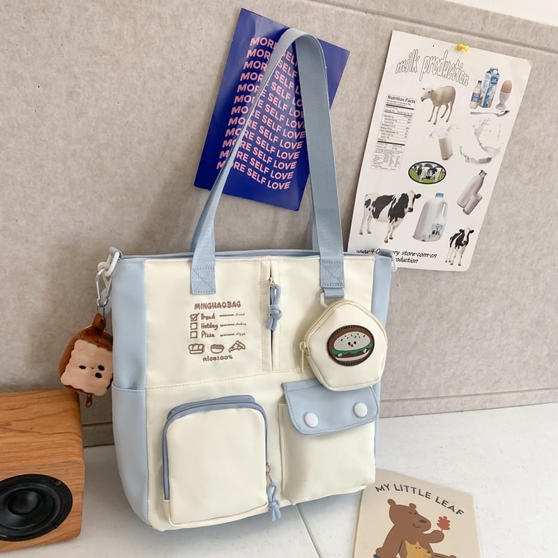 Geantă crossbody pentru fete, stil japonez inspirat de colegiu, capacitate mare (nylon; impermeabilă; model cu litere)