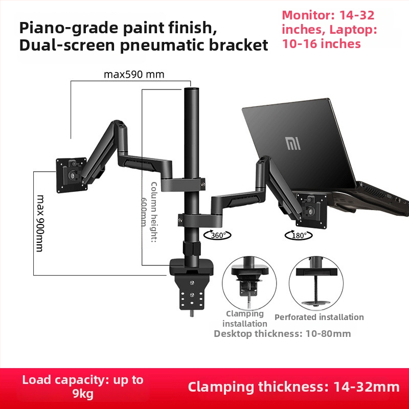 Držiak na notebook z ocele za studena valcovanej, kompatibilný s 10–16 palcovými notebookmi, hmotnosť 1.0 kg, značka Three Strategies