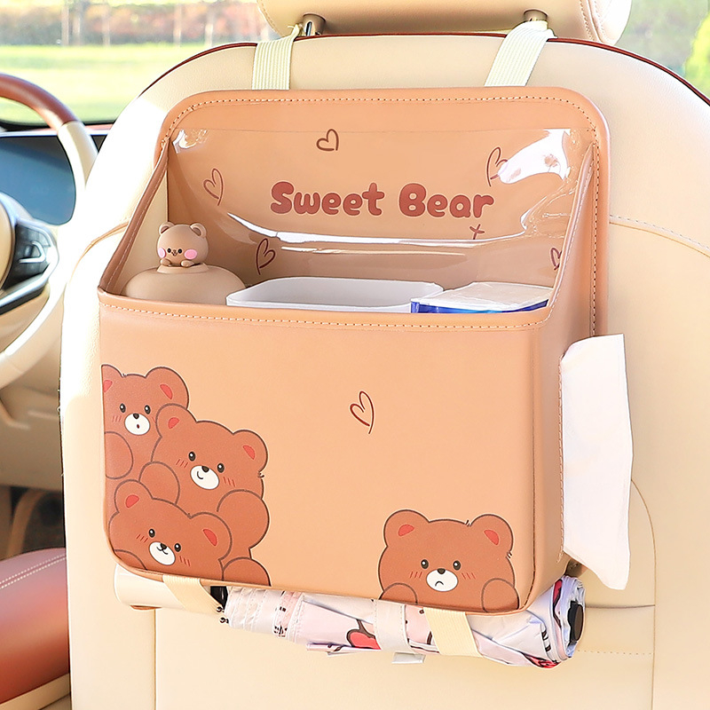 Coș de gunoi auto pentru agățat pe spătarul scaunului, din piele, impermeabil, cu mâner, universal