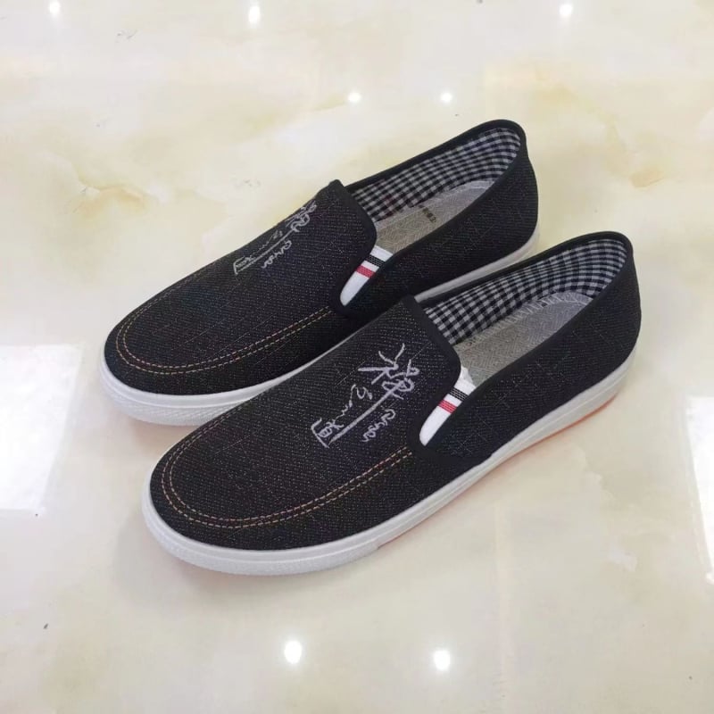 Vīriešu ikdienas platnene kurpes, virsējā daļa no auduma, apaļa purngala, zems potītes līmenis, injekcijas veidota zole, 100% kokvilnas iekšējā zole