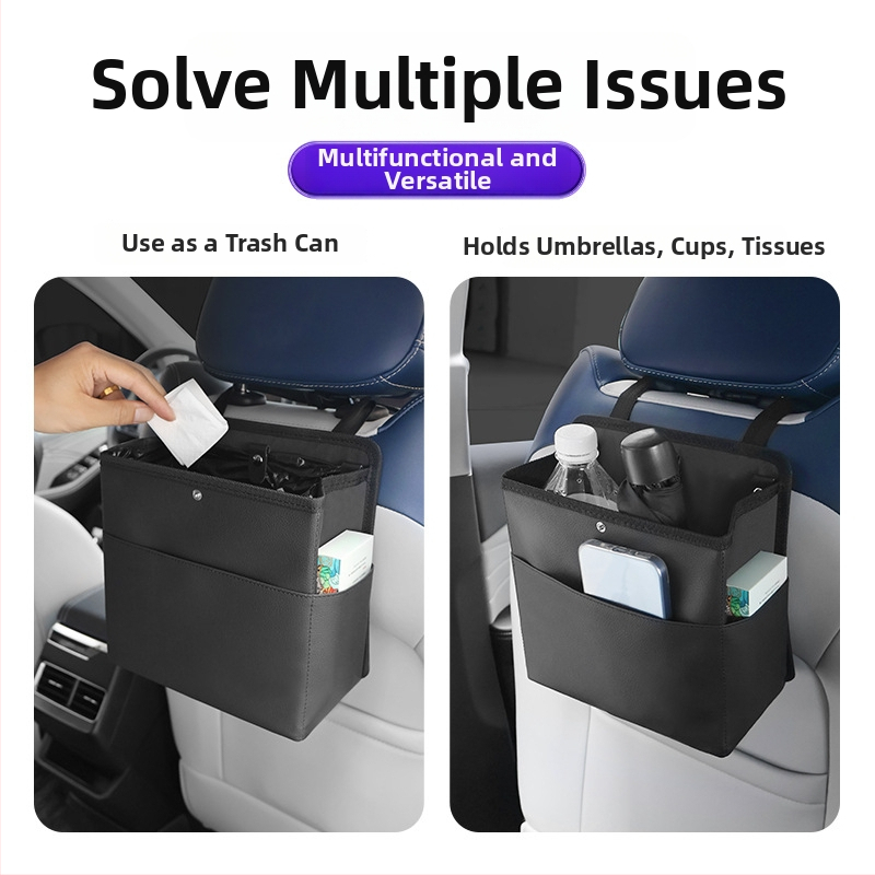 Koš na odpadky do auta a schránka na zadný sedadlo, kožený, zavesiteľný, prispôsobiteľný
