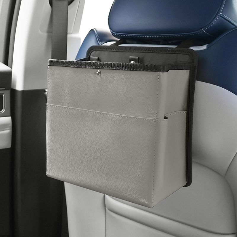 Koš na odpadky do auta a schránka na zadný sedadlo, kožený, zavesiteľný, prispôsobiteľný