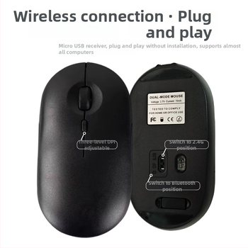 Bezdrôtová myš s 2.4G + Bluetooth pripojením, 1600dpi, 4 tlačidlá, nabíjateľná, ergonomická