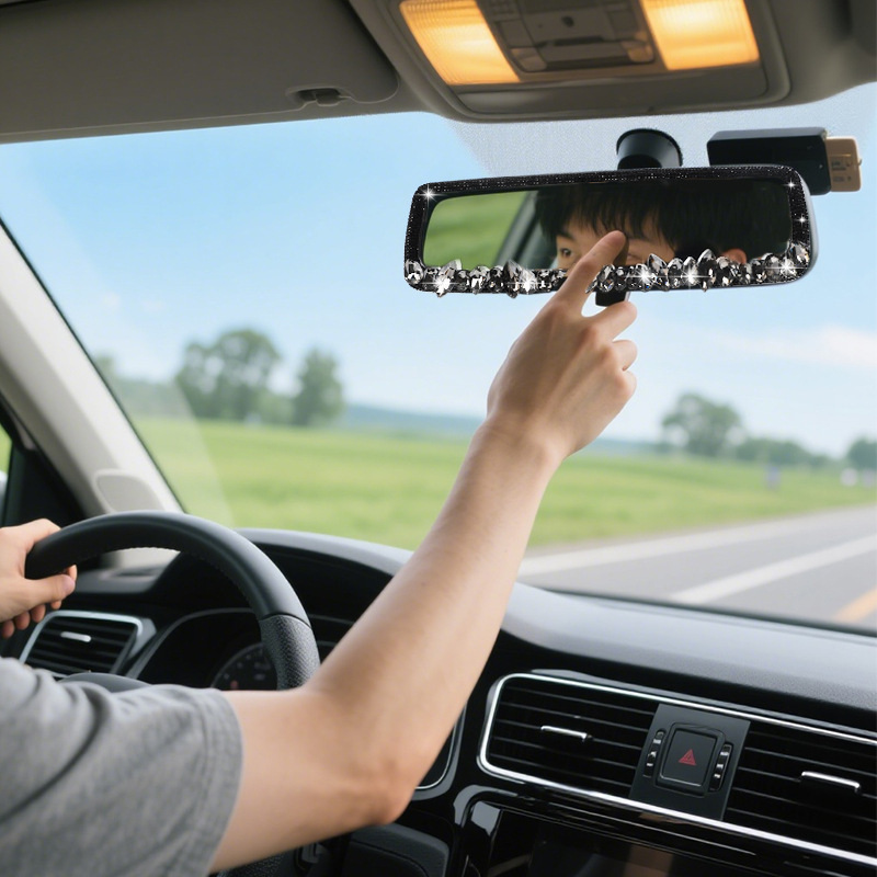 Декоративна капачка за огледало за обратно виждане на автомобил с красиви корейски диамантени акценти, монтаж с клипс, универсално пасване, оригинален стил