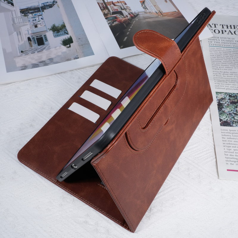 Carcasă de protecție pentru iPad Pro, TPU+piele, cu suport și slot pentru carduri, rezistentă la șocuri, realizată manual (Material: TPU+piele; Suport; Slot pentru carduri; Rezistență la șocuri; Realizată manual)