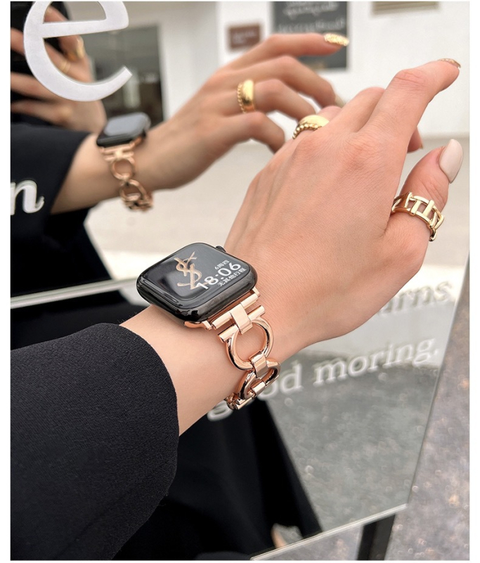 Brățară din lanț metalic pentru Apple Watch Series 8/9 Ultra și iWatch SE S765 – lansată în 2023, ambalaj OPP, stil fashion