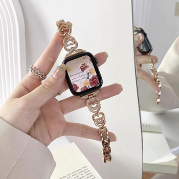 Metalni lančani remen za Apple Watch s dvostrukim srcima i dijamantima, duljina 18 cm, 12/20/22 mm