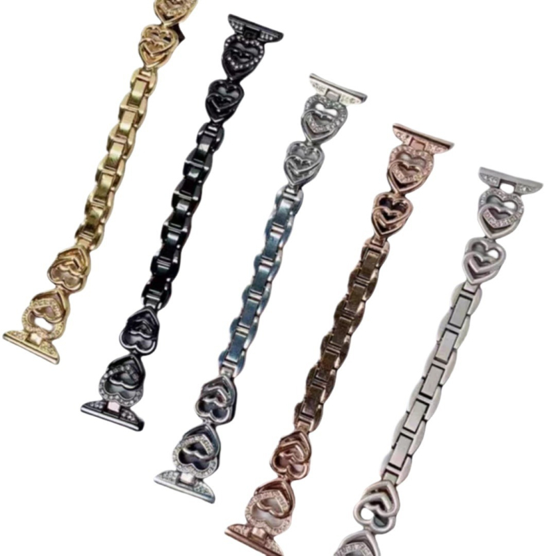 Metalni lančani remen za Apple Watch s dvostrukim srcima i dijamantima, duljina 18 cm, 12/20/22 mm