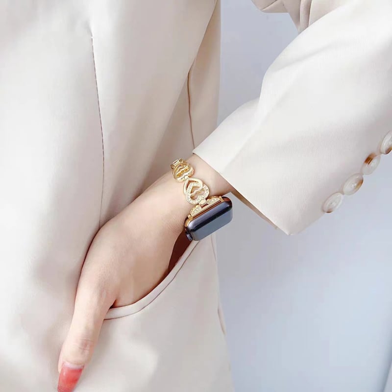 Metalni lančani remen za Apple Watch s dvostrukim srcima i dijamantima, duljina 18 cm, 12/20/22 mm