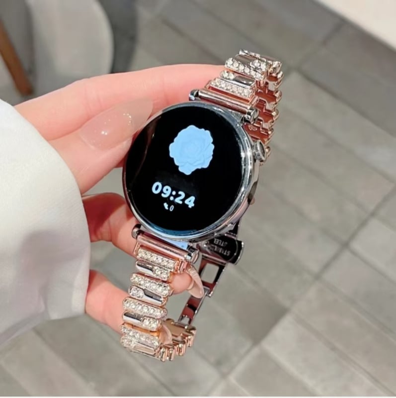 Brățară metalică pentru smartwatch cu încuietoare tip fluture neregulată, cu diamante, compatibilă cu Huawei GT5432, Fit4, Xiaomi 89Pro și Apple S10