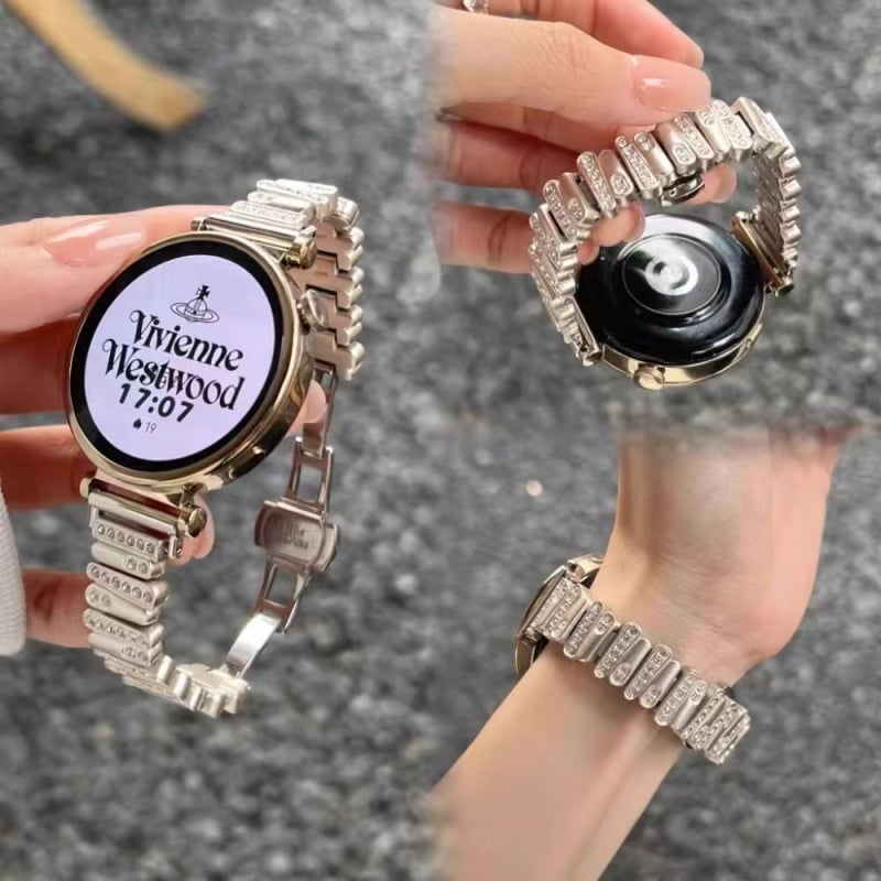 Brățară metalică pentru smartwatch cu încuietoare tip fluture neregulată, cu diamante, compatibilă cu Huawei GT5432, Fit4, Xiaomi 89Pro și Apple S10
