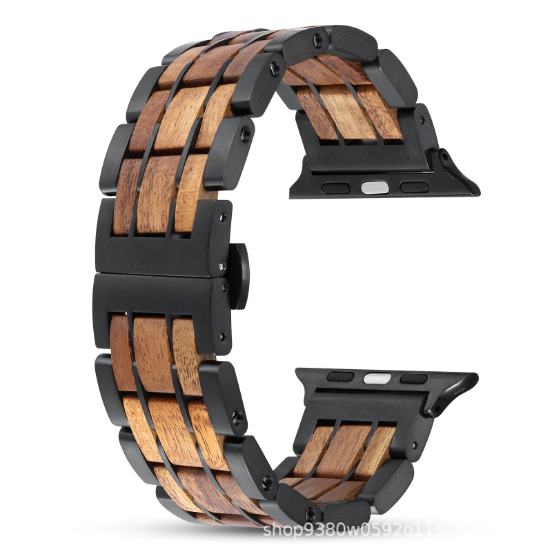 Λωρίδα Apple Watch από ξύλο καρυδιάς και ανοξείδωτο ατσάλι, μοντέρνα, συμβατή με Apple Watch Ultra