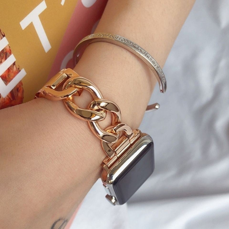 Μεταλλικό λουρί Apple Watch - μονής σειράς αλυσίδα, κούμπωμα με snap button, συμβατό με Apple Watch Series 6/7/8, λανσαρίστηκε το 2021